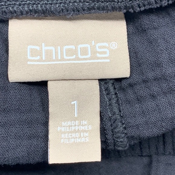 Chico's Womens Black Gauze Wide Leg Pull On Cropped Pants Beachy Lagenlook 1/Med - Picture 6 of 8